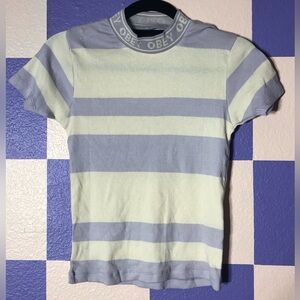 NWOT Obey Mockneck Cropped Knit Top in Lavender and Cream *flawed* - Size S